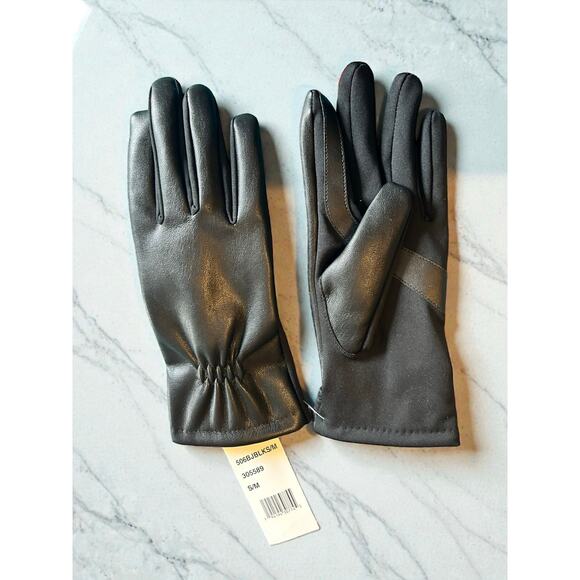 Isotoner Black Faux Leather Gloves Women’s S/M - Picture 2 of 4